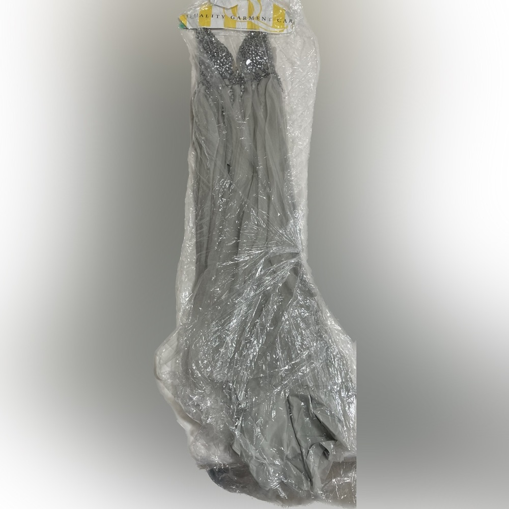 Sexy Deep V Neck Sequins Beads Tulle and Lace High Split Long Dress - Picture 4 of 4